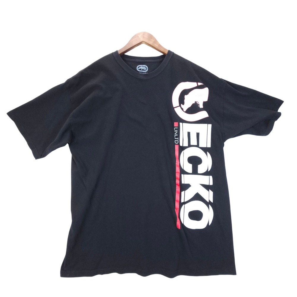 Ecko Unltd T Shirt Mens 2XL Black Y2K Vertical Rhino Logo Streetwear Skate